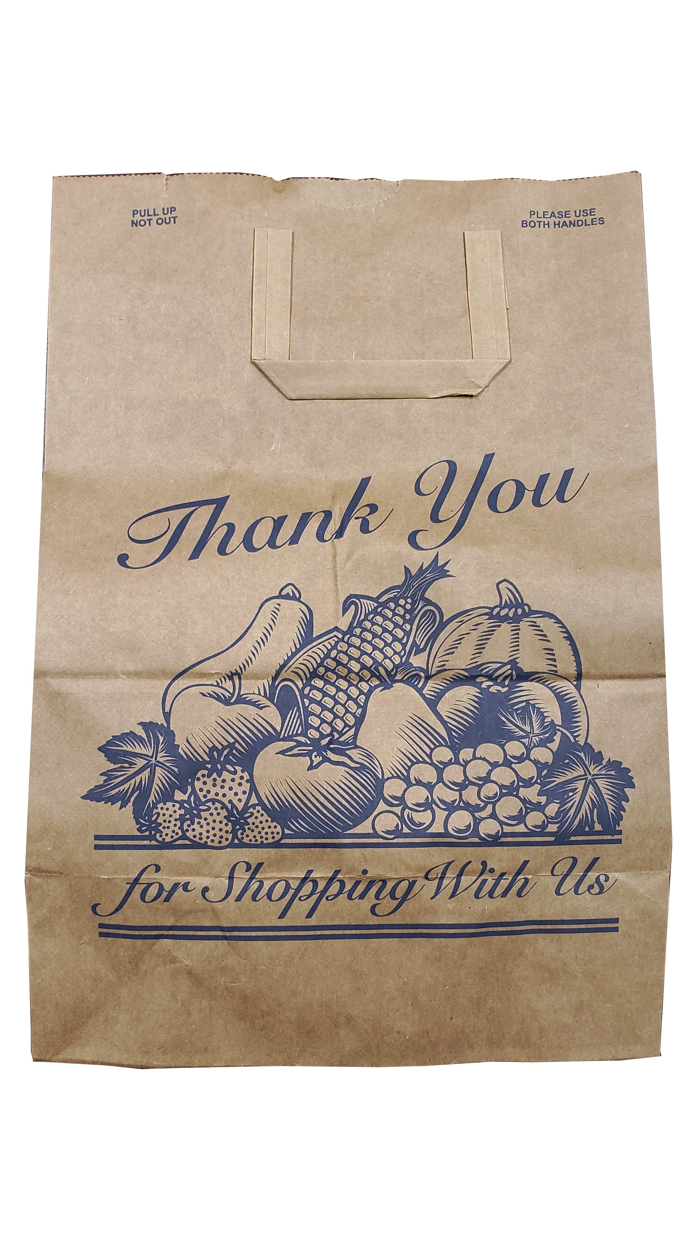 AJM - (70#) 1/6-BBL Brown Thank You Grocery Bags, w/ Handle - Case of 300