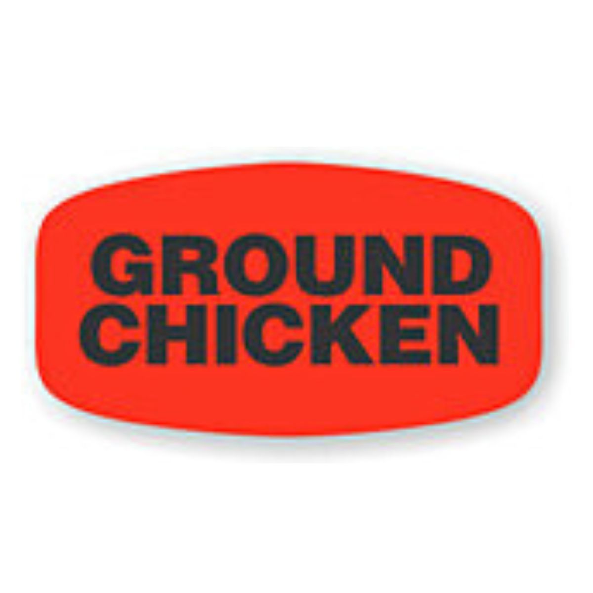 Bollin Label 12879 - Ground Chicken Black On Red Short Oval - Roll of 1000