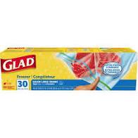 Glad - Zipper Freezer Bags, Gallon Size, 30 Count - Case of 9