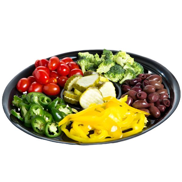 Fineline - 12" Black 6 Compartment Plastic Catering Tray - Case of 50
