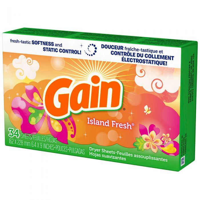 Gain - Dryer Sheets 34 Count, Island Fresh - Case of 12