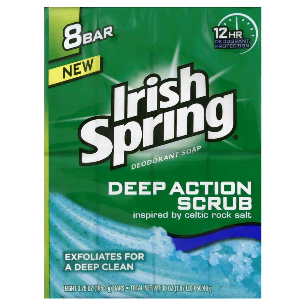 Deodorant Bar Soap Irish Spring Deep Action Scrub 3.75oz- 8 Pack - Case of 9 Packs 114173