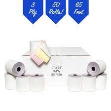 Win Sone - 3" x 67' White/Canary/Pink Thermal Cash Register POS / Calculator Paper Roll Tape - Case of 50