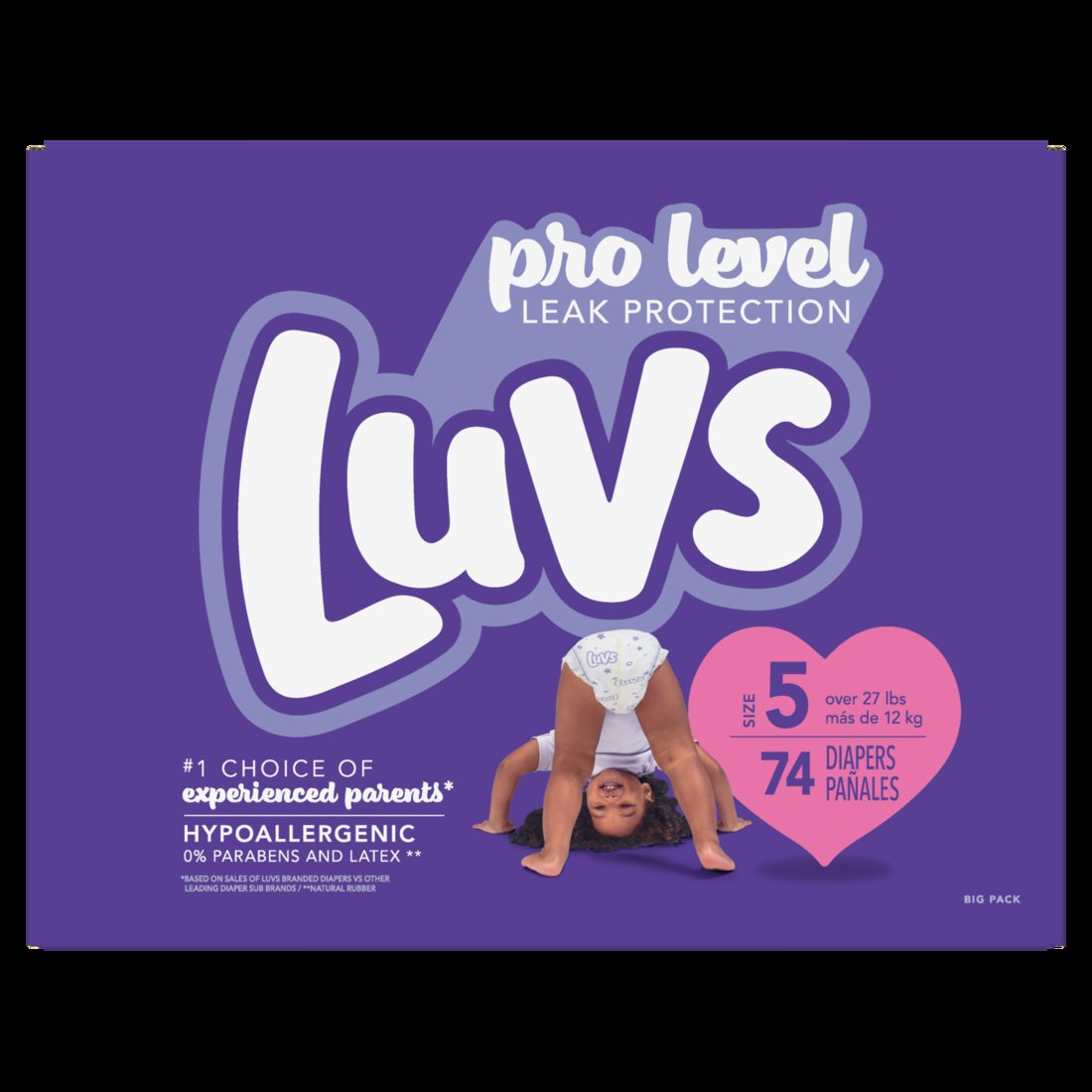 Baby Diapers Luvs Pro Level Leak Protection Size-5 74Ct