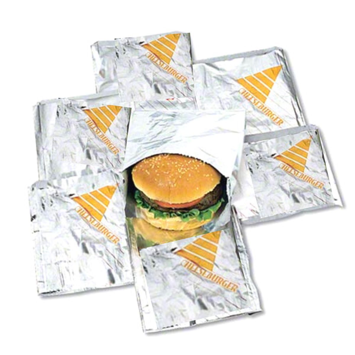 McNairn 321601 - 6”x .75”x 6.75” Cheeseburger Foil Laminated Bags - Case of 1000