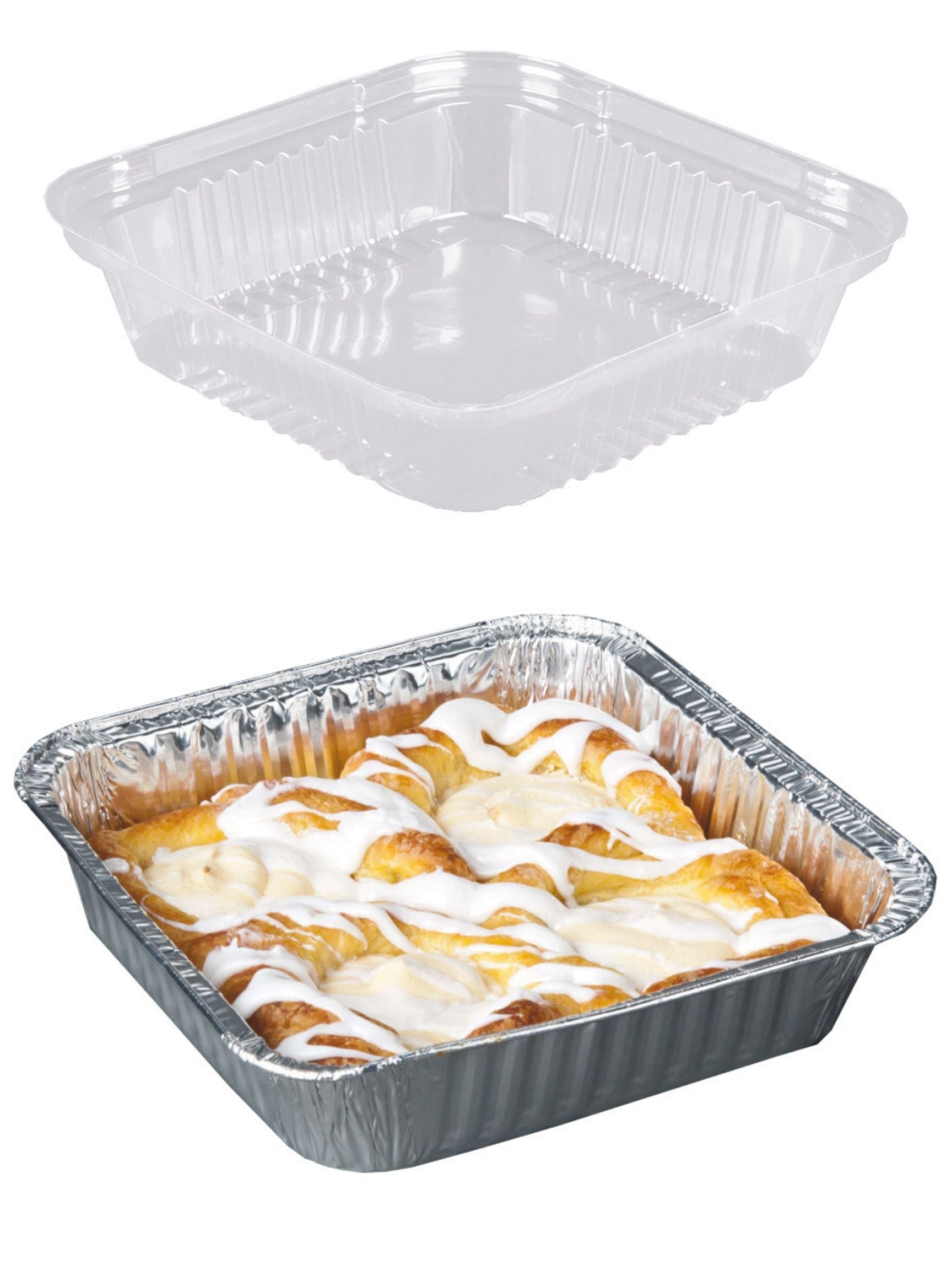 Durable Packaging - 8" Square Foil Cake Pan w/ Dome Lid - Case of 100