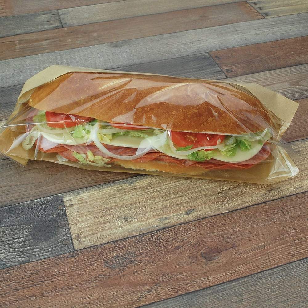 LK RF-43165KW - 4.25" x 2.75" x 16.5" 80 GSM Kraft w/OPP #ReadyFresh® Kraft Paper Sandwich Bag with Window - Case of 500