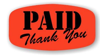 Bollin Label 12159 - Paid Thank You Black On Red Short Oval - Roll of 1000