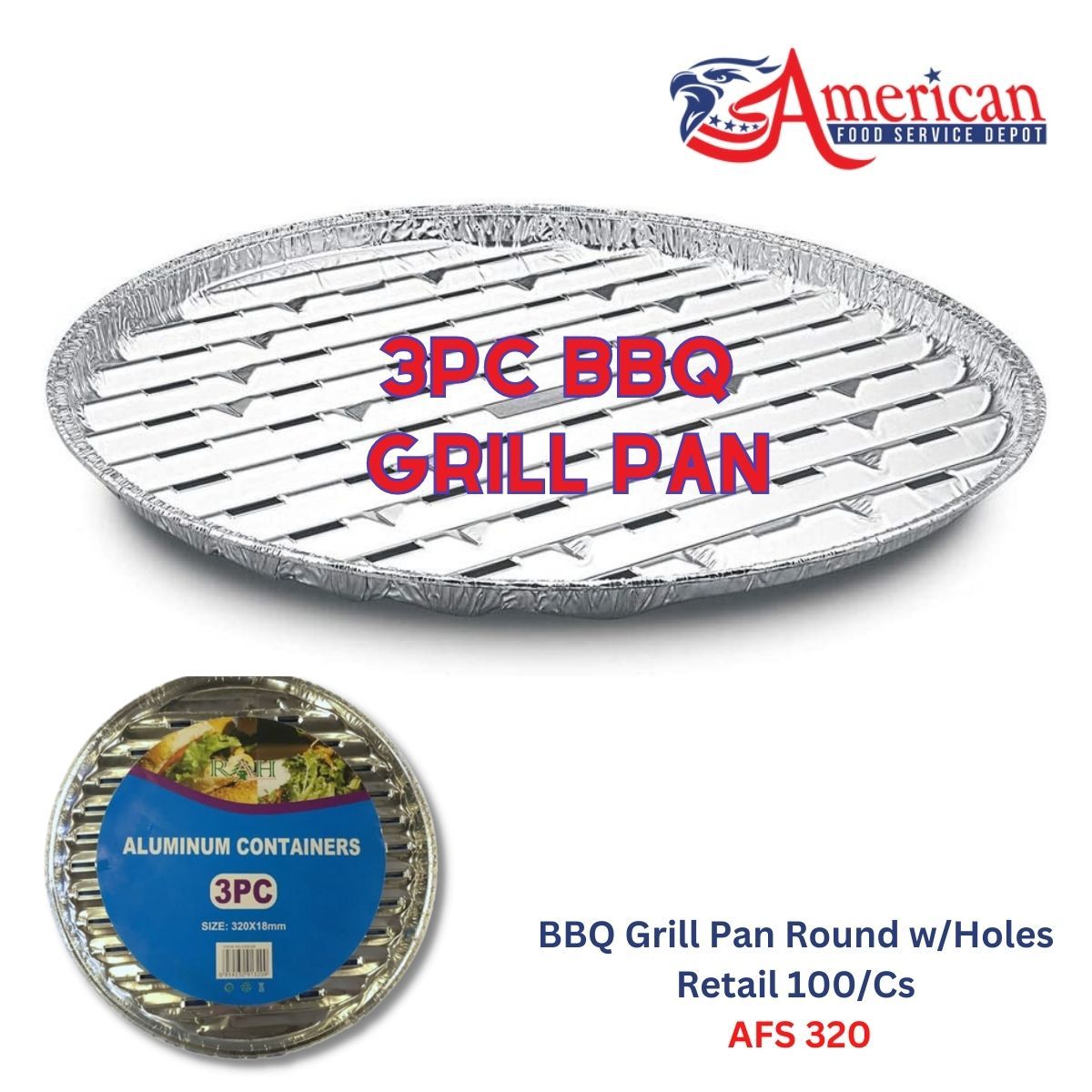 AFS - BBQ Grill Pan Round w/Holes, 3 Piece Set - Case of 100