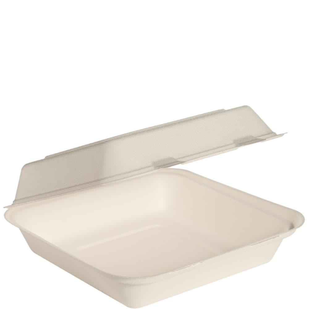 Dart HC9SC-2050 - 9 in Square Bagasse Hinged Container, Ivory - Case of 200