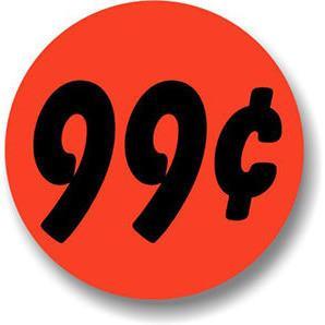 99¢ Bullseye Label, Red 1.25" Circle - Roll of 1000