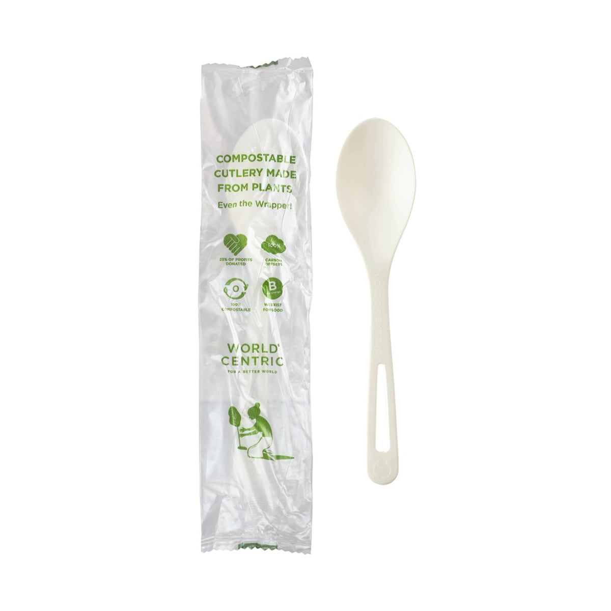 World Centric SP-PS-I 6-inch individually wrapped white TPLA spoon