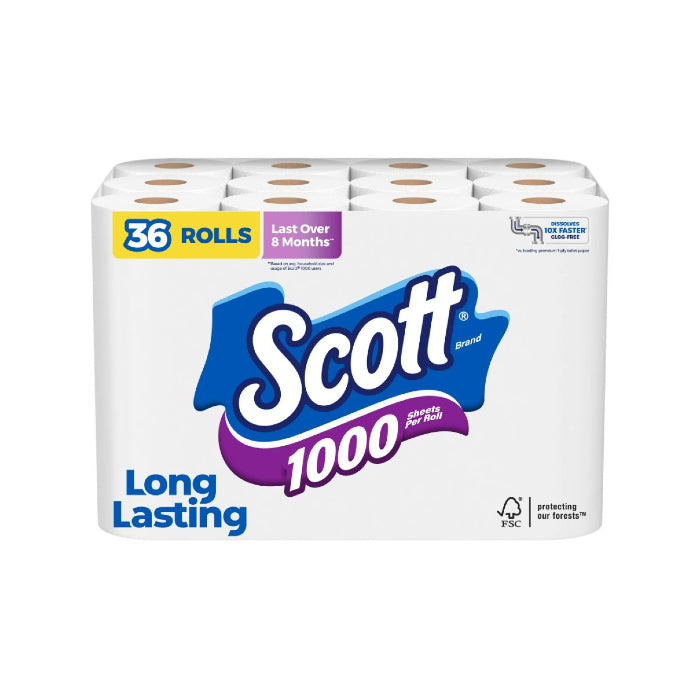 Scott 1000 Toilet Paper, 36 Rolls, 1,000 Sheets per Roll