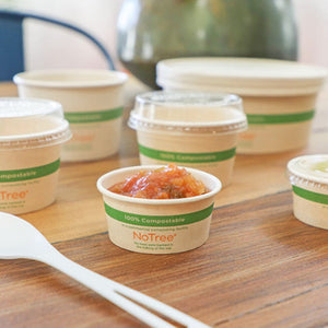 World Centric SFL-NT-2 lid fitted on a 2 oz NoTree portion cup in condiment service