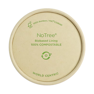 World Centric SFL-NT-4 4 oz NoTree paper portion cup lid, empty product on transparent background