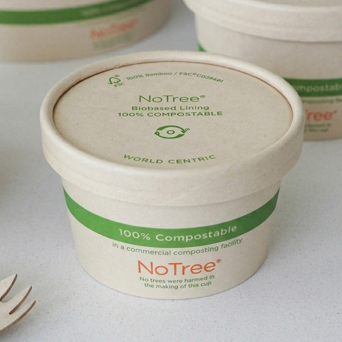 World Centric SFL-NT-4 lid fitted on a 4 oz NoTree portion cup