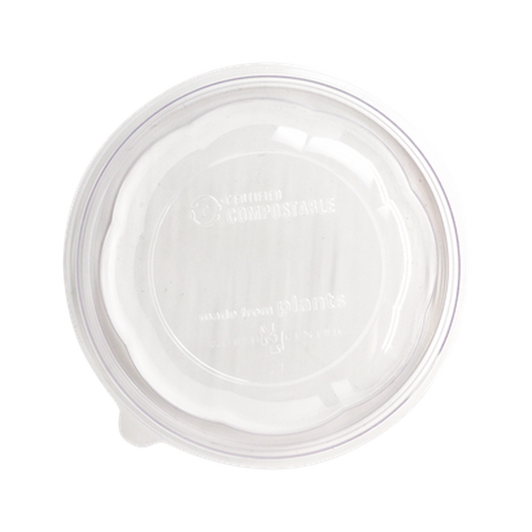 World Centric clear PLA dome lid for 16 oz salad bowl, empty product view