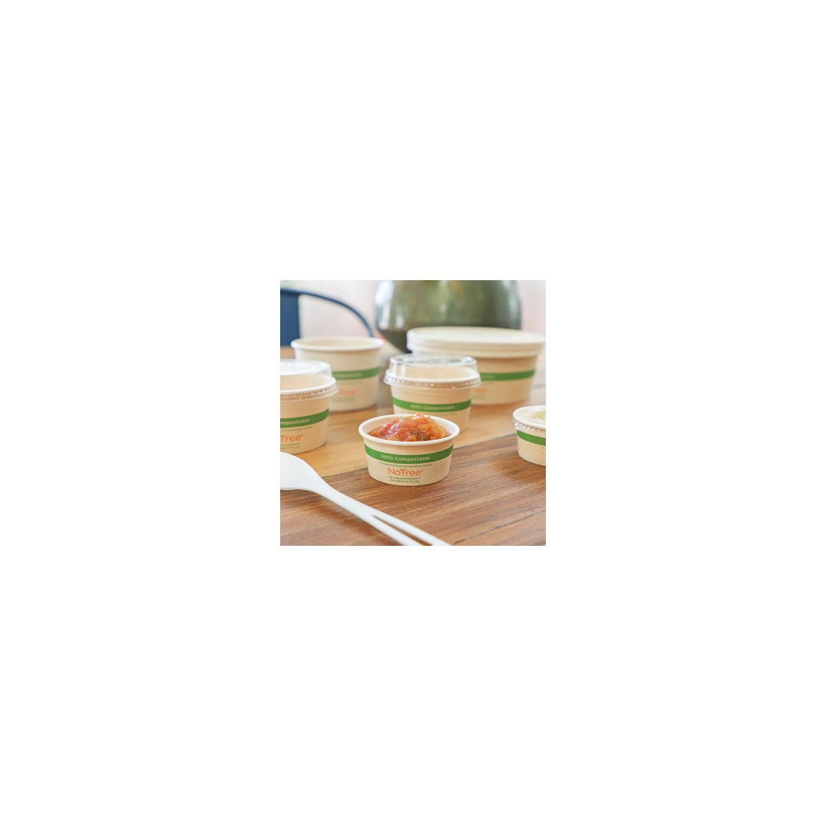 World Centric 2-ounce NoTree paper portion cups serving condiments