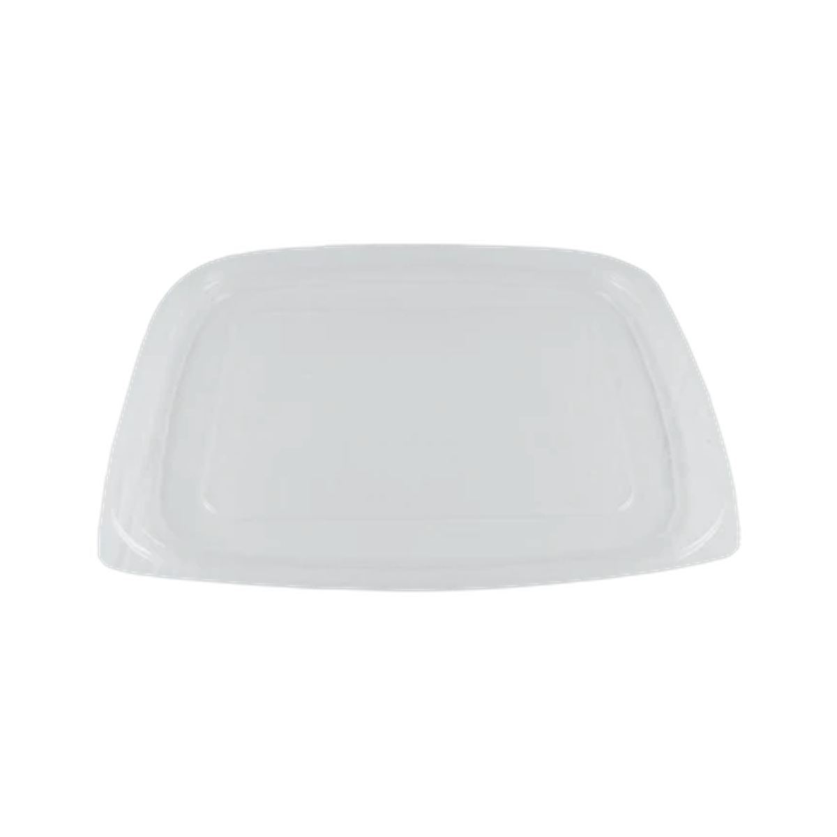World Centric clear PLA flat lid for 24–32 oz rectangular deli containers, empty product view