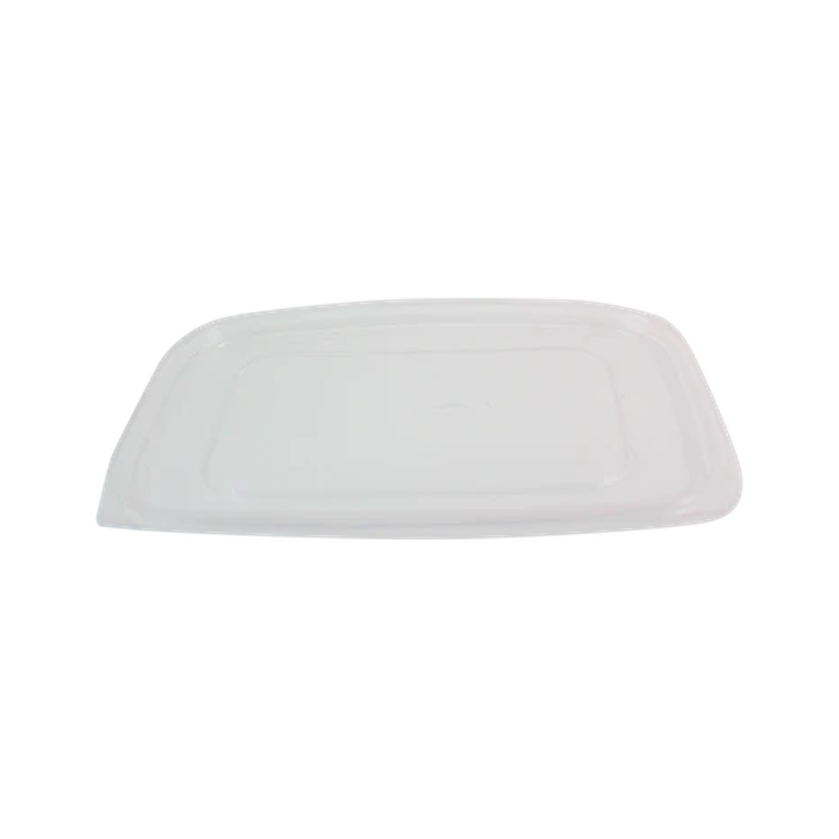 World Centric clear PLA flat lid for 48–64 oz rectangular deli containers, empty product view