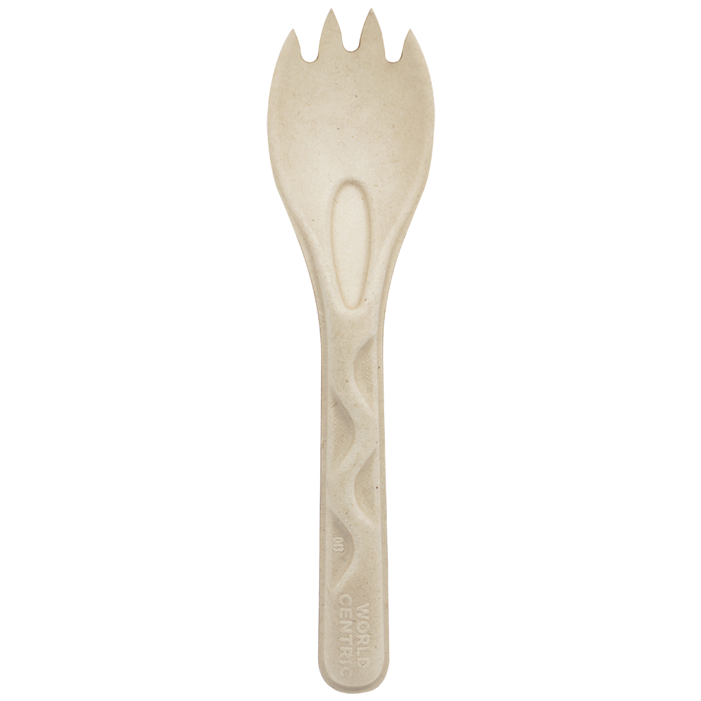 World Centric 6-inch unbleached plant-fiber spork, manufacturer product view