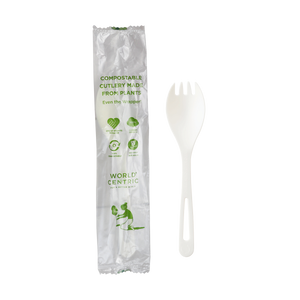 World Centric 6-inch individually wrapped TPLA spork, empty product view