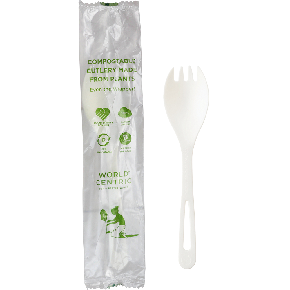 World Centric 6-inch wrapped TPLA spork, manufacturer product view
