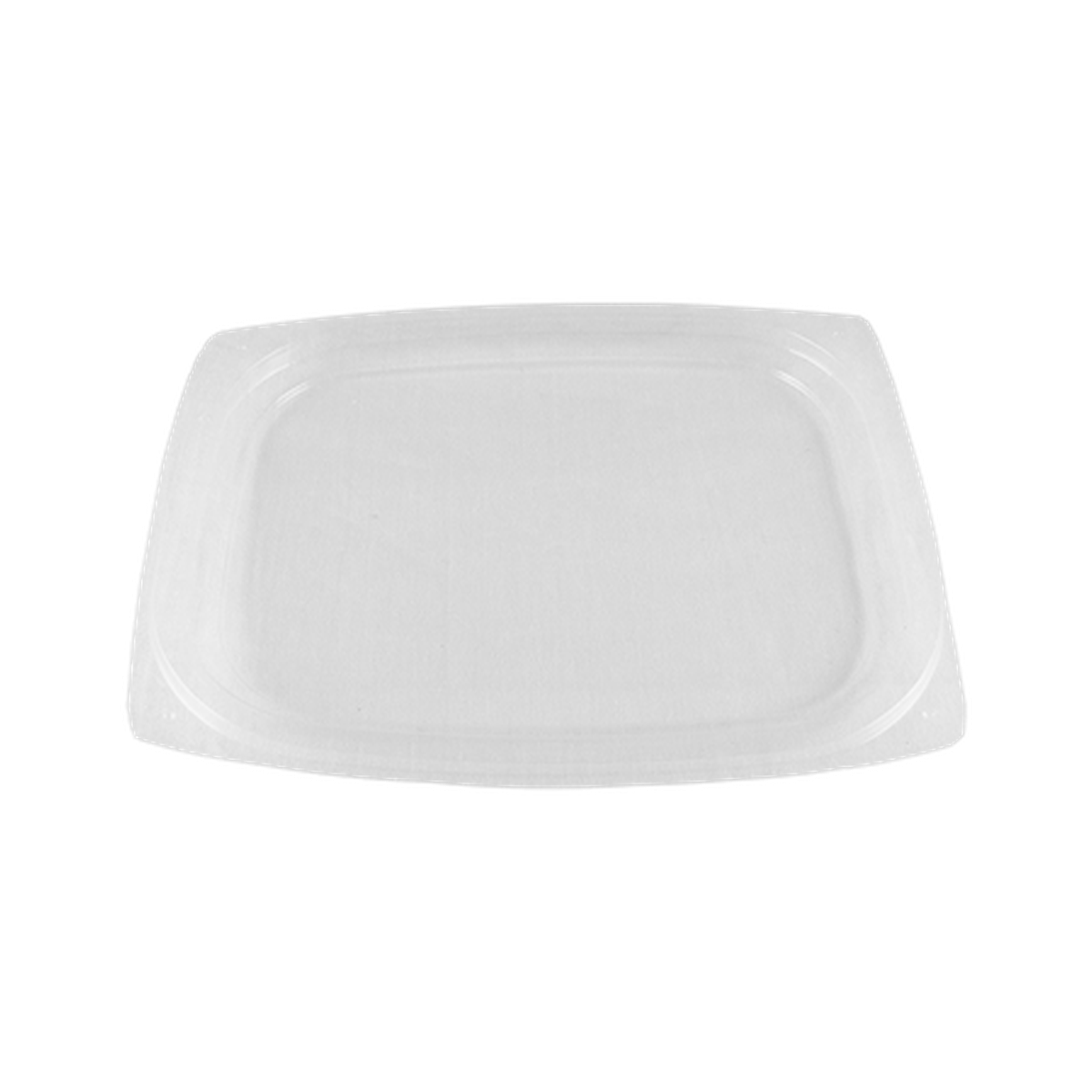 World Centric clear PLA flat lid for 8–16 oz rectangular deli containers, empty product view