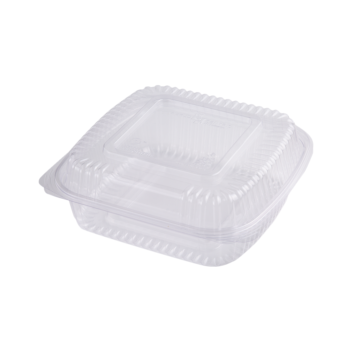 World Centric 8 inch clear PLA hinged takeout container, empty product view