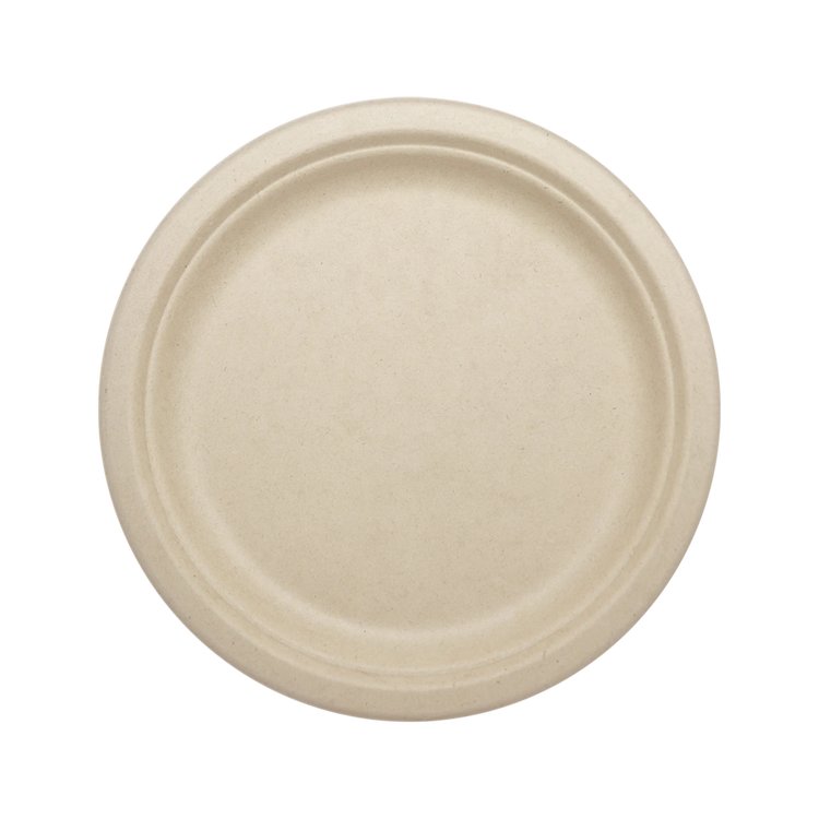 World Centric 9-inch unbleached plant-fiber round plate, empty product view