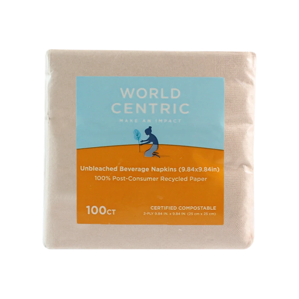 World Centric unbleached 2-ply beverage napkins, packaged product view