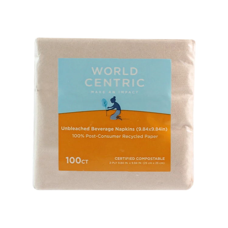 World Centric unbleached 2-ply beverage napkins, packaged product view