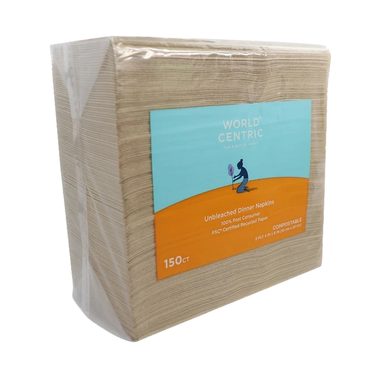 World Centric unbleached 2-ply dinner napkins, packaged product view