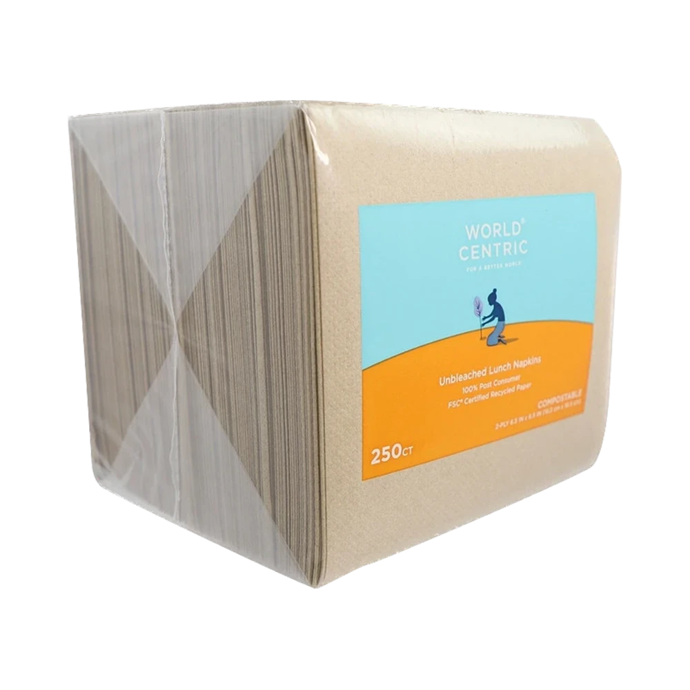 World Centric unbleached 2-ply lunch napkins, packaged product view