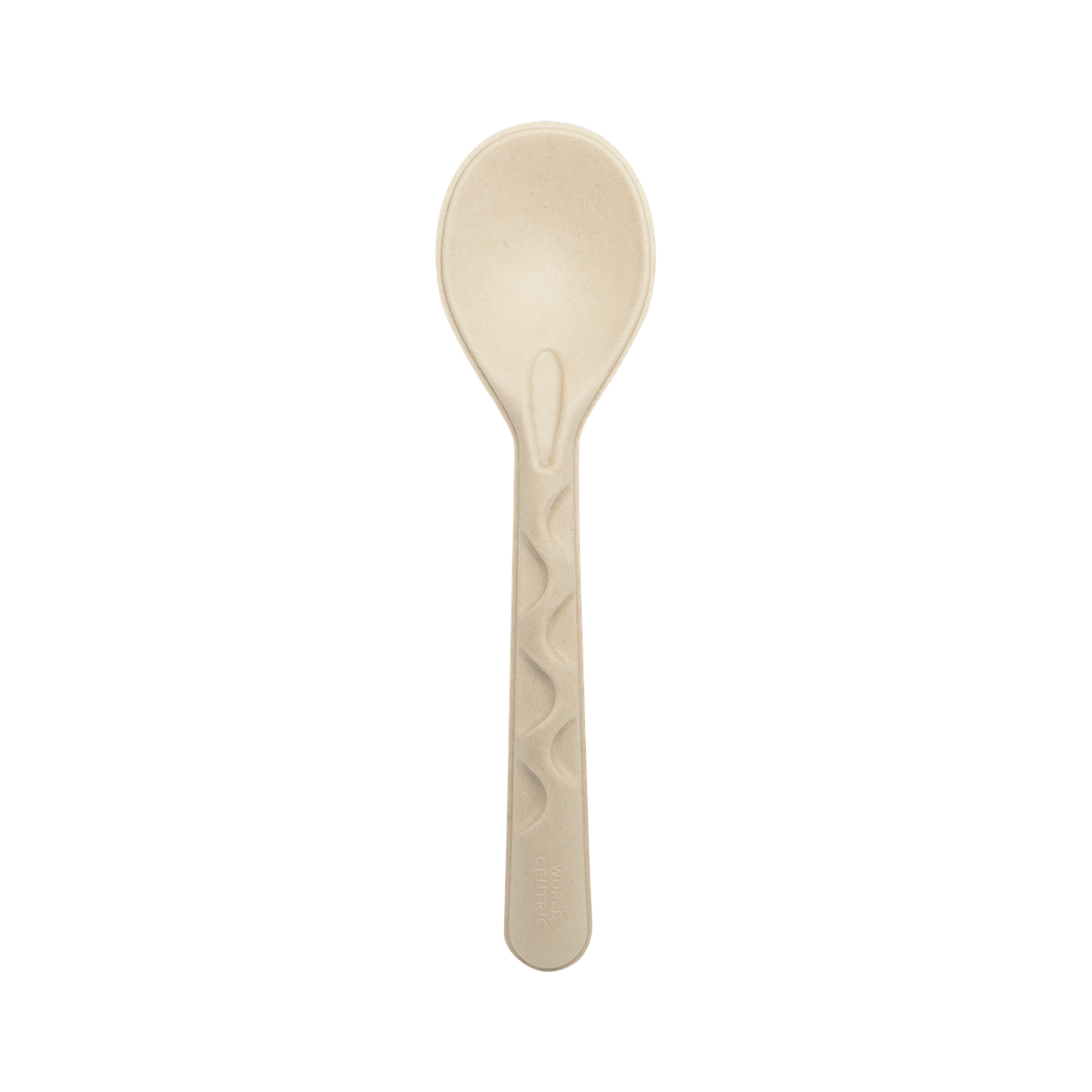 World Centric SS-FB-10-LF 10-inch unbleached fiber serving spoon on transparent background