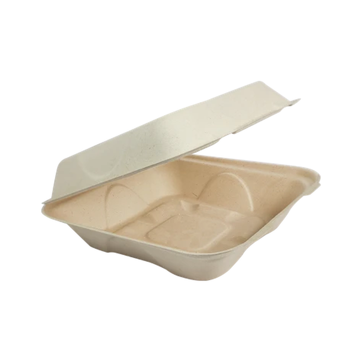 World Centric TO-SC-U85-3-LFP empty 8 x 8 x 3 inch fiber clamshell on transparent background