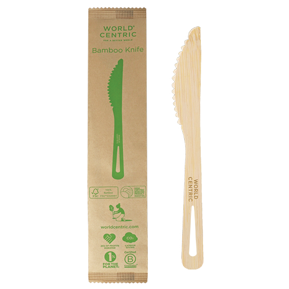 World Centric individually wrapped 6.7-inch bamboo knife, empty product view