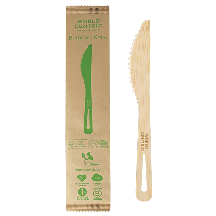 World Centric individually wrapped 6.7-inch bamboo knife, empty product view